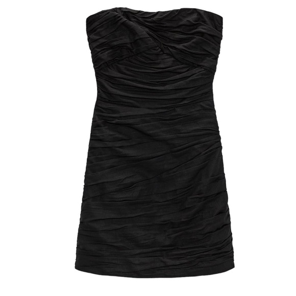 ZARA NWT Black Strapless Linen Blend Ruched MINI Dress Size Large Zip Closure - Picture 4 of 7